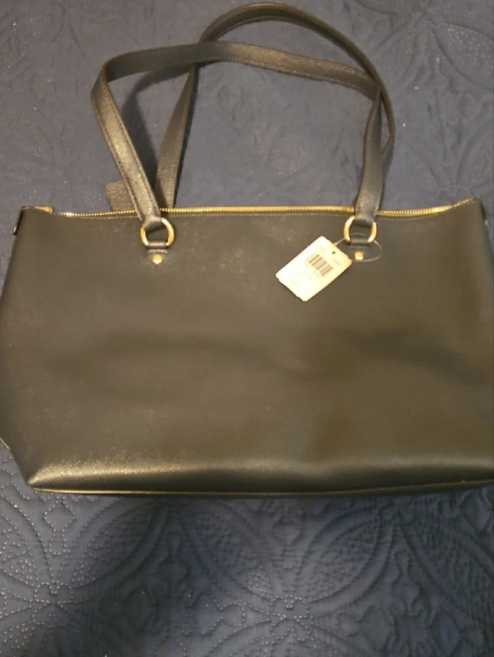 Coach Black Leather Tote with Gold Accents